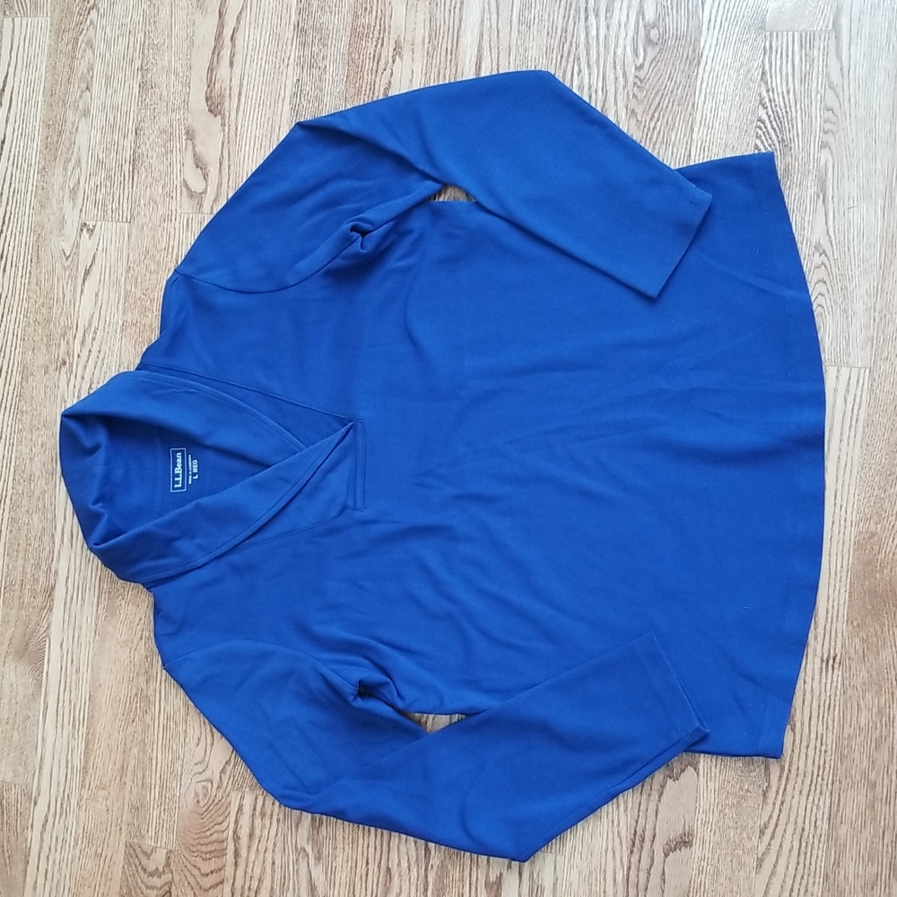(L) L.L. Bean 100% Cotton Solid Color Long Sleeve Collared V Neck Top Casual